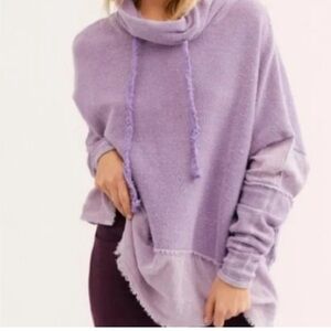 Free People Zoe Distressed Cowl neck pullover sweatshirt pink cotton women m